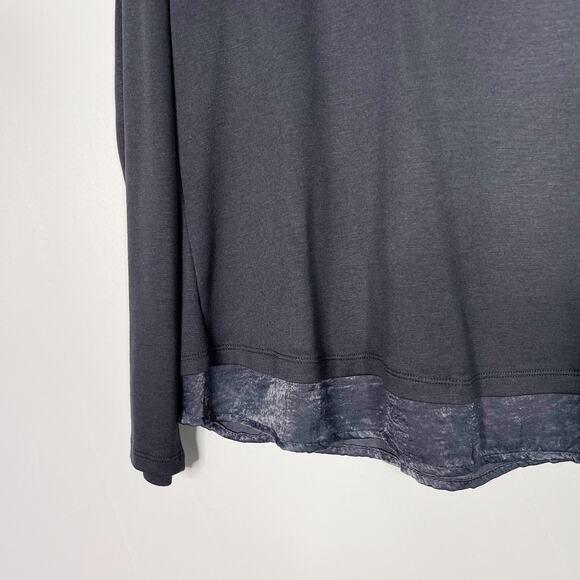 Bobeau Gray Blue MP Tie Open Back Long Sleeve Top Medium Petite Crew Neck - Picture 3 of 9